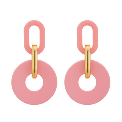 RUOFFETA Acrylic Rectangle Earrings, Fashion Acrylic Square/Oval/Hoop Statement Drop Earrings for Women - color: Pink Round