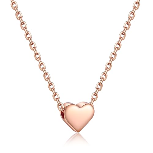 PROSILVER 925 Sterling Silver Necklace for Women Dainty Pendant Necklace | Hypoallergenic 925 Sterling Silver, Cute Small Pendant, Star/Heart/Moon/Triangle/Bar/Round Necklace Silver with Gift Box - color: 03 Rose Gold, style: 02 Heart