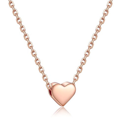 PROSILVER 925 Sterling Silver Necklace for Women Dainty Pendant Necklace | Hypoallergenic 925 Sterling Silver, Cute Small Pendant, Star/Heart/Moon/Triangle/Bar/Round Necklace Silver with Gift Box - color: 03 Rose Gold, style: 02 Heart