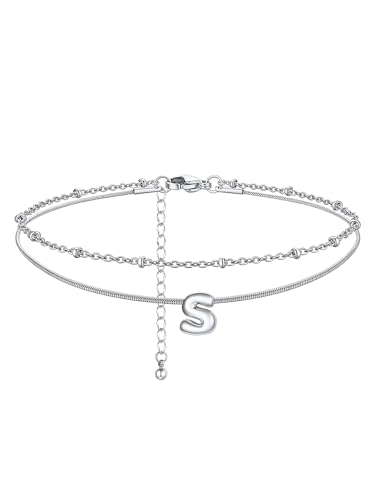 ChainsHouse Initial Ankle Bracelets for Women Waterproof, 14K Gold Plated Layered Initial Anklets Non Tarnish, Adjustable Stainless Steel Women's Ankle Summer Beach Foot Jewelry - color: Stainless Steel, size: Initial S