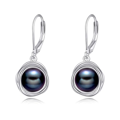 FreshWater Pearl Dangle Earrings 925 Sterling Silver Lapis lazuli Turquoise Larimar Opal Black Pearl Leverback Earrings for Women Birthday Hypoallergenic - style: black pearl earrings