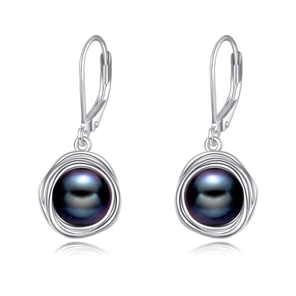 FreshWater Pearl Dangle Earrings 925 Sterling Silver Lapis lazuli Turquoise Larimar Opal Black Pearl Leverback Earrings for Women Birthday Hypoallergenic - style: black pearl earrings