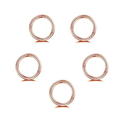 5Pcs Stainless Steel 16G 18G Sleeper Hoop Earrings for Women Men Septum Hinged Clicker Nose Lip Ring Helix Daith Cartilage Tragus Piercings Tiny Small Huggie Hoops Hypoallergenic Sensitive Ears Jewelry - style: 10mm in rose gold-tone 18G