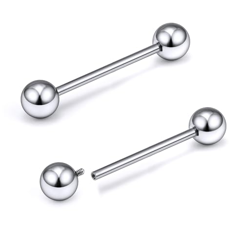 16G-2G ASTM F136 Titanium Internally Threaded Nipple Tongue Rings Piercing Jewelry Straight Industrial Earring Barbell G23 Titanium Nipple Tongue Bars Piercing Jewelry for Women Men 12MM-40MM - style: 14G, 19mm Length, 5mm Ball