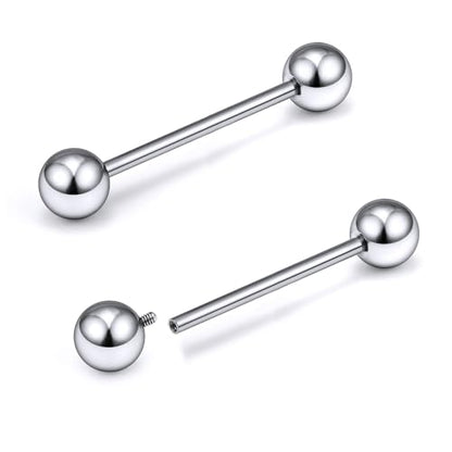 16G-2G ASTM F136 Titanium Internally Threaded Nipple Tongue Rings Piercing Jewelry Straight Industrial Earring Barbell G23 Titanium Nipple Tongue Bars Piercing Jewelry for Women Men 12MM-40MM - style: 14G, 19mm Length, 5mm Ball