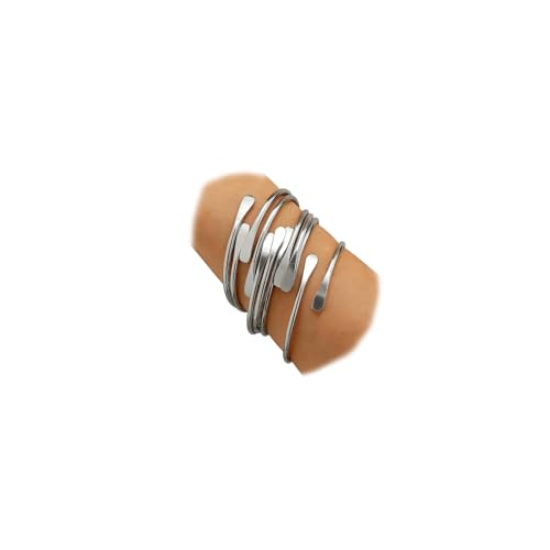 Layered Gold Sliver Plated Geometric Bracelets Set for Women,Open Adjustable Stacking Wrist Cuff Bracelets Punk Party Trendy Jewelry Accessories Gift - color: Silver