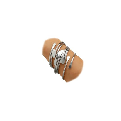 Layered Gold Sliver Plated Geometric Bracelets Set for Women,Open Adjustable Stacking Wrist Cuff Bracelets Punk Party Trendy Jewelry Accessories Gift - color: Silver