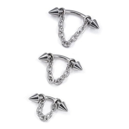 3 Pcs 316L Stainless Steel 16G Tragus Helix Rook Piercing Jewelry with Chain, Cartilage Earrings for Women, Belly Button Ring Vertical Labret Lip Piercing Jewelry - color: Silver, size: Cone