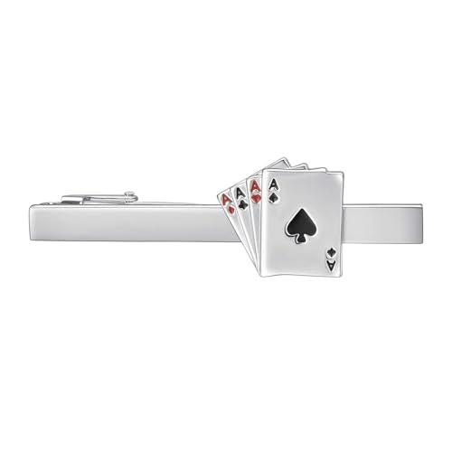 Yoursfs Personalized Stationery Series Tie Clips For Men Novelty Ruler/Pen Tie Clips Unique 18K Gold Plated/Silver Stainless Steel Tie Clip Jewelry For Father Husband Suitable For Daily - style: Sliver Poker Tie Clips
