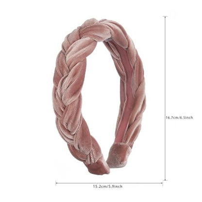 Madison Tyler Thick Headbands for Women | Pink Velvet Braided Cute Handmade Makeup Hair Band for Girls Thin Hair | Skincare and Boho Spring Headband for Washing Face - color: Pink Velvet Headbands