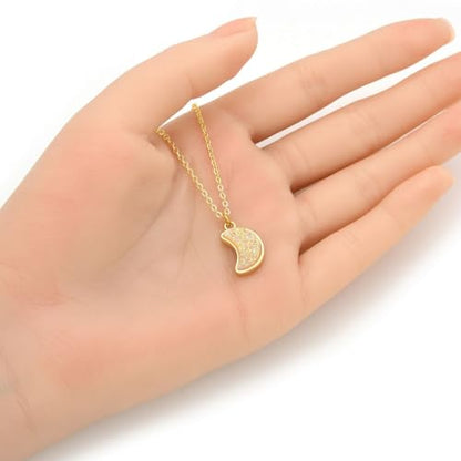 Adabele Natural Druzy Necklace Small Tiny Moon Gemstone Pendant 18 inch Sparkly Agate Stone Crystal Women Jewelry Tarnish Resistant Stainless Steel/Gold Plated Chain - color: Crystal AB druzy - gold plated