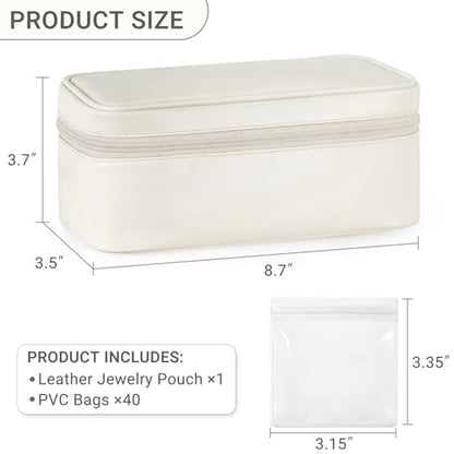 Mkono Travel Jewelry Case, Leather Travel Jewelry Organizer with 40 PVC Bags for Necklaces, Earrings, Rings, Bracelets Jewelry Box Storage Ideal for Trips & Gifts