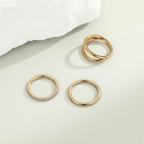 PEAKLINK 3pcs Double Nose Rings Double Nose Hoops 316L Surgical Steel Cartilage Earrings 20G/18G/16G Septum Rings Conch Piercing Helix Lip Rook Daith Tragus Pierxing Jewelry 6mm to 12mm - color: Rose Gold