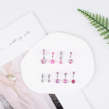LEE&RO Gold Belly Button Ring for Women - Surgical Steel Navel Piercing Jewelry 14G - color: Pink