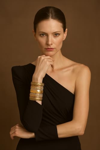 Touchstone Indian Bollywood Handcrafted Slip In Easy To Wear Stylish Wrist Enhancer Designer Broad Jewelry Cuff Bracelet For Women and Men. - style: Broad Convex