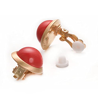 Yoursfs Clip on Earrings for Women Round Faux Pearl Earrings Clipon 18K Gold Plated Non Pierced Earring Jewelry - color: Yellow GP Red Pearl Clips on