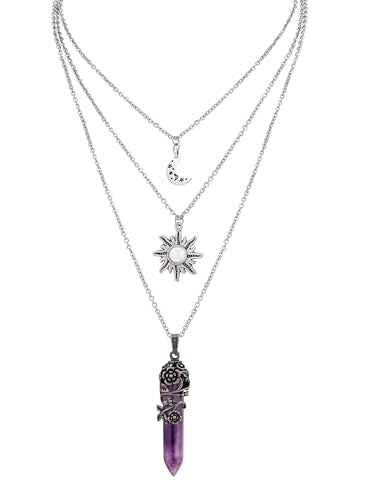 Sacina Gothic Emo Grunge Crescent Moon Choker, Moon Sun Star Choker Necklace, Goth Gothic Necklace, Halloween Christmas Jewelry Gift for Women - color: Purple