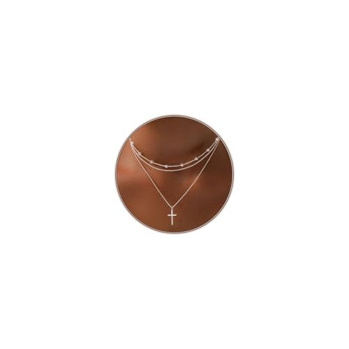 Airmb Cross Necklace for Women Gold/Silver Plated Layered Dainty Cross Chain Trendy Choker Satellite Charm Small Crucifix Pendant Gold/Silver Necklace Stackable Hypoallergenic Delicate Gift for Women - color: Silver-3PCS Cross