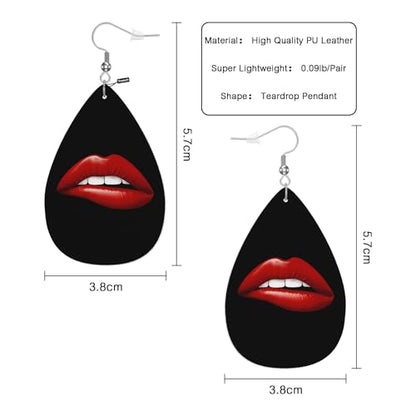 Red Lips Fashion Faux Leather Earrings Beautiful Woman Sexy Red Lip White Teeth Wedding Teardrop Earrings Jewelry For Women Friends Bridal - color: Red Lips