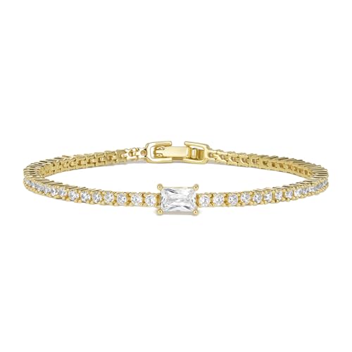 14K Gold Filled Tennis Bracelets for Women | Simulated Diamonds Gold Bracelet, Baguette Round Heart Cut CZ, Stacking Bracelets for Women - color: Baguette, size: 6.75