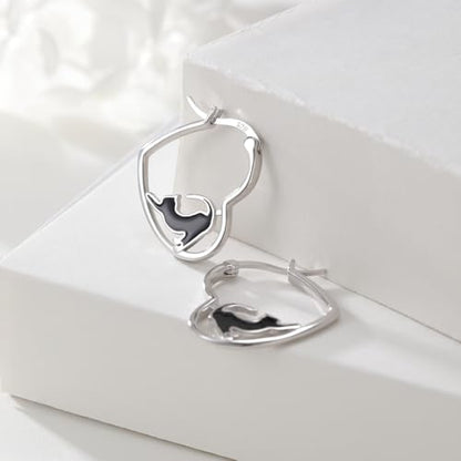 LES OSEWA Dog Animal Earrings Sterling Silver Animal Heart Hoop Dangle Earrings Cute Jewelry Gifts for Women - color: Black Cat