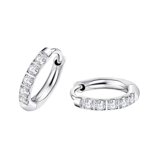 316L Surgical Steel Huggie Hoop Earrings | Dainty Pave Cubic Zirconia Cartilage Tiny Earring for Sensitive Ears Hypoallergenic Lightweight for Women Men - style: Silver,20G*8mm