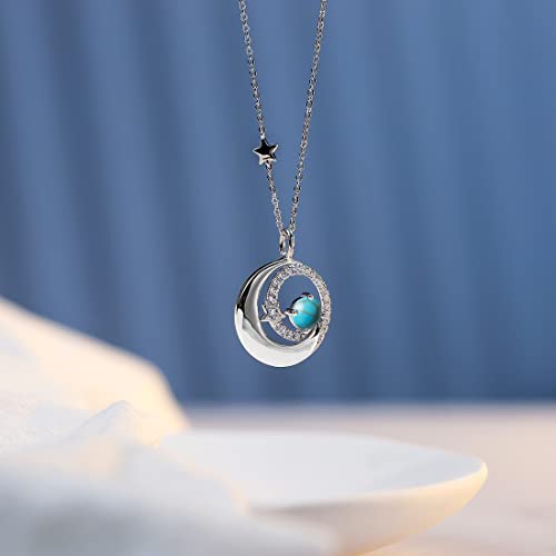 FANCIME Birthstone Necklaces 925 Sterling Silver Moon and Star Pendant Fine Jewelry Birthday Mothers Day Gifts for Mom Wife Her Daughter, Adjustable Chain 16+2" - color: Dec.-Turquoise