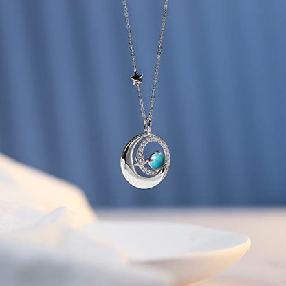 FANCIME Birthstone Necklaces 925 Sterling Silver Moon and Star Pendant Fine Jewelry Birthday Mothers Day Gifts for Mom Wife Her Daughter, Adjustable Chain 16+2" - color: Dec.-Turquoise