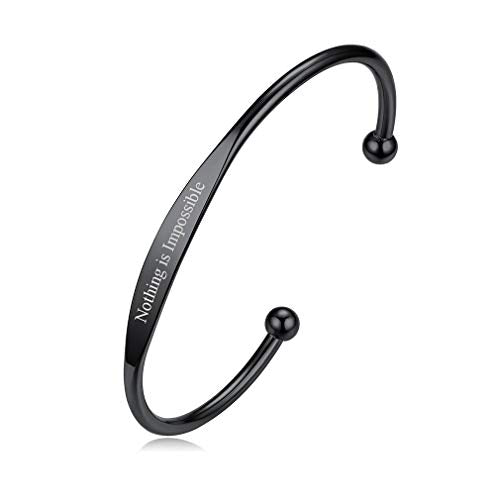 Custom4U Personalized Cuff Bracelets for Women Custom Name Bangle Bracelet | Inspirational Words Text Any Message Engraved Memory Jewelry Customized Gifts for Women BFF (Gift Box) - color: 1.2-black Color