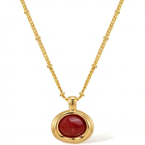 Jean Beau Gold Stone Pendant Necklaces for Women, Chunky Gemstone Dangle Necklace Wedding Prom Fashion Jewelry Gift - color: Garnet