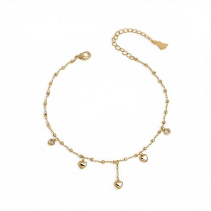 Silver Heart Charm Link Anklet for Women, Adjustable Handmade Cubic Zirconia Stackable Waterproof Summer Beach Chain Anklets Jewelry Accessories Gift - color: Gold Heart Charm