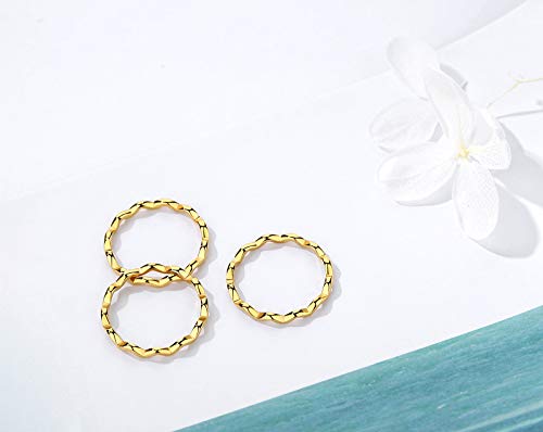 REVEMCN 3Pcs 316L Stainless Steel Simple Wave Ring Set for Women Men Stackable Knuckle Wedding Band Rings Comfort Fit Finger Ring 4 to 11 - color: Gold