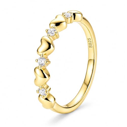 Cross Ring 14K Gold Plated 925 Silver with CZ, Stackable Rings - color: Love 14K Gold, size: 9