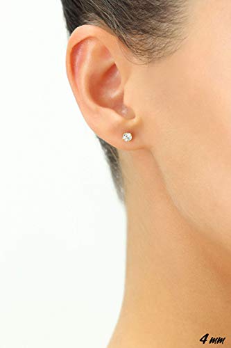 14k White Gold Solitaire Round Cubic Zirconia Stud Earrings with Pushbacks - style: 4mm
