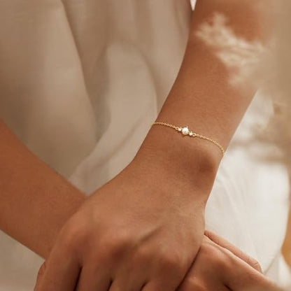 NECOCY 14K Gold Plated Pearl Bracelets for Women, Dainty Bracelets Stack Trendy Pearls Beaded Link Chain Charm Bracelets Set Layered Tiny Wedding Prom Jewelry Gift for Women Mother's Day Graduation - style: Style-10