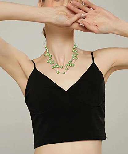 FULU AUTUMN Layered Pearl Necklace Multi-strand Pearl Choker Necklaces for Women Beaded jewelry for Wedding Parties - color: Fruit green