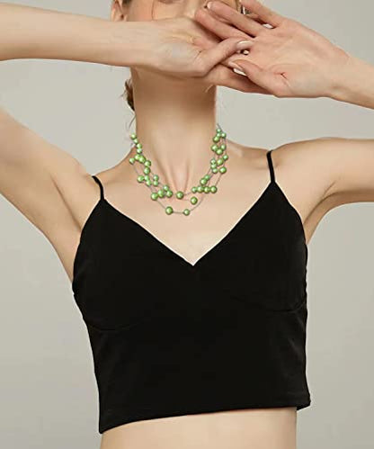 FULU AUTUMN Layered Pearl Necklace Multi-strand Pearl Choker Necklaces for Women Beaded jewelry for Wedding Parties - color: Fruit green
