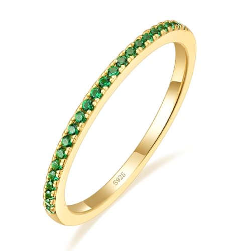 EAMTI 2mm 925 Sterling Silver Wedding Band Half Eternity Stackable Engagement Ring Size 3-13 - color: Green CZ-1.5mm