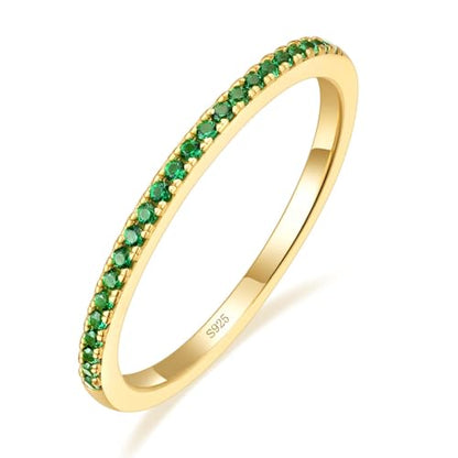 EAMTI 2mm 925 Sterling Silver Wedding Band Half Eternity Stackable Engagement Ring Size 3-13 - color: Green CZ-1.5mm
