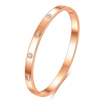 MYNENEY Womens Bracelets Stainless Steel Pave Cubic Zironia Stackable - color: 6mm-Crystal Rose Gold, size: 7 Inch