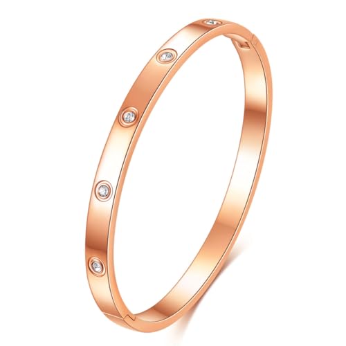 MYNENEY Womens Bracelets Stainless Steel Pave Cubic Zironia Stackable - color: 6mm-Crystal Rose Gold, size: 7 Inch