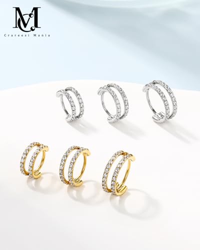 Nose Ring Hoop, 316L Stainless Steel Double Nose Rings, 20G Nose Piercing Jewelry for Women, Clear CZ Helix Cartilage Septum Nose Hoops - color: Gold-7mm