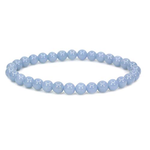Angelstones Gemstones 6mm Round Beads Healing Crystal Bracelet for women | Natural Gemstone, Handmade Gifts for Women, Healing Crystal Round Beaded Stretch Bracelets, Unisex Jewelry for Women and Men - color: Blue Angelite