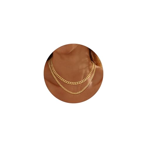 Moodear Gold Necklace for Women 14K Gold Plated Chain Necklace | Gold Chunky Necklace, Dainty Cuban Link Paperclip Chain Layered Necklace, Trendy Fashion Gift for Women Daily Wear - style: Layered Cuban Chain link