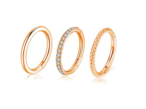 16G 18G 6mm 8mm 10mm Hinged Clicker Segment CZ Twisted Clicker Nose Rings Hoop Helix Cartilage Daith Tragus Sleeper Earrings Body Piercing for Women Men - style: 16G - 10mm - 3Pcs Rose Gold