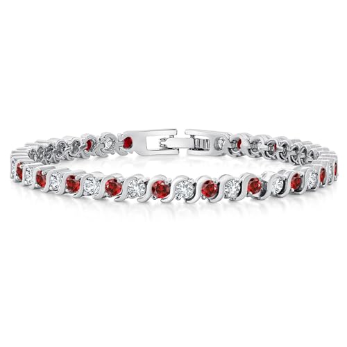 Gem Stone King 3MM Simulated Blue Sapphire and Sparkling White Cubic Zirconia Tennis Bracelet for Women | 14K Gold Plated | 4.50 Cttw | Size 7 Inch | Choice of Color - color: Red
