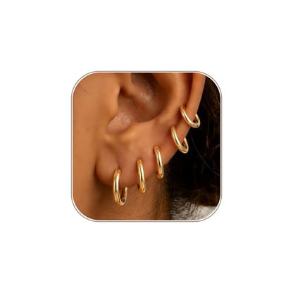 Small Gold Hoop Earrings Set for Women: Diamond-Shine Cubic Zirconia Stud Earrings - 14K Gold Plated Hypoallergenic Non-Tarnish, Stack Mini Cute Trendy Statement Earrings Gift (3 Pairs) - color: 5 Pairs/Gold/6/7/8/9/10MM