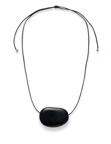 18K Chunky Gold Silver Long Pendant Necklace for Women, Minimalist Charm on Adjustable Black Cord, Statement Bean Pebble Necklace Jewelry - color: Black