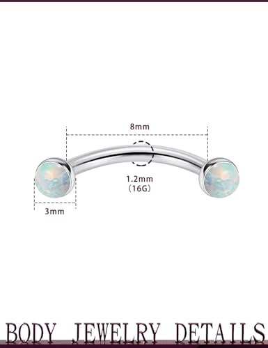 Jenxnjsjo F136 Titanium 16g 6/8/10mm Opal Eyebrow/Rook/Snug/Vertical-Labret/VCH/Snake-Eyes/Anti-Tragus/Christina/Daith/Belly-Button/Bridge/Hood/Surface Curved Barbell Piercing Jewelry for Women Men - color: White Opal, size: 8 mm