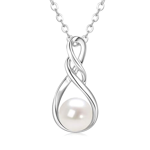 Freshwater Pearl Necklace for Women | 14K Gold Plated Infinity Pendant Fine Jewelry | Dainty Everyday Layering Chain with Lobster Clasp - color: Silver Dainty